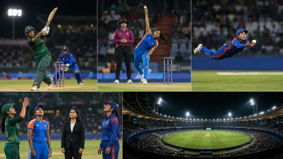महिला एशिया कप के मैच एक्शन, कॉइन टॉस और खचाखच भरे दुबई स्टेडियम का कोलाज